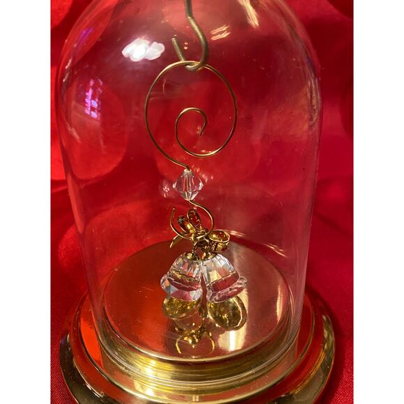 Vintage Pair of .75 in Crystal Bells with Gold Bow Decor Under Glass Cloche EUC - Picture 2 of 16